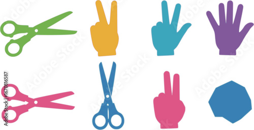 Cartoon collection scissors paper cut in various colors Isolated on white background
