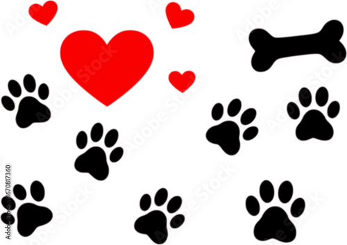 Vector design loves dogs. Heart, bone and floating dog feet for pet supplies stores.
