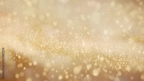 Elegant light background with soft bokeh effect. Abstract ivory glitter texture and beige gradient glow. The glitter falls smoothly from above, the stars twinkle and shine, but do not move.