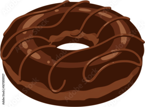 Delicious Chocolate Glazed Donut with Creamy Drizzle on White Background

