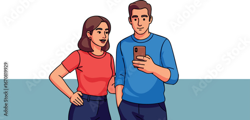Young man and woman taking selfie photo with smartphone casual style indoor moment together