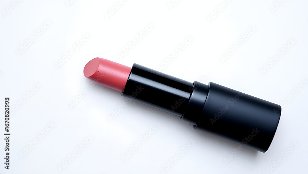 Fototapeta premium Elegant pink lipstick in black tube isolated on a clean white surface