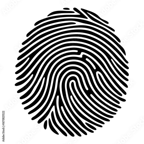 Black fingerprint silhouette isolated on a clean white background for identification and security concepts isolated on white background