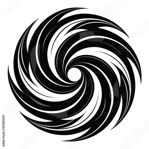Black swirling vortex design silhouette isolated on white background
