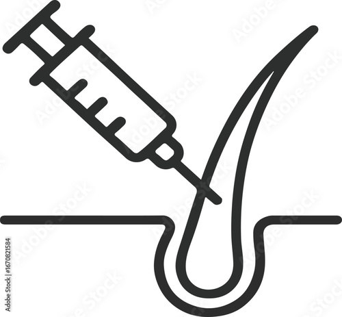 Syringe and hair follicle, linear icon vector art Hair restoration and Hair PRP injection therapy