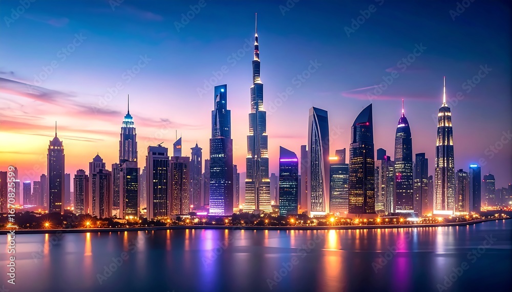 Obraz premium Dubai Skyline Sunset Panorama.