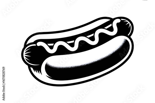 Monochrome Hot Dog with Mustard Illustration a Classic American Fast Food Icon for Design Projects and Culinary Art
