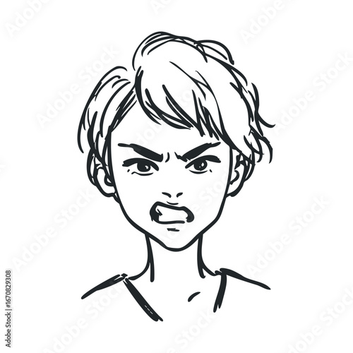 Angry expression of a teenage girl for emotional illustration use