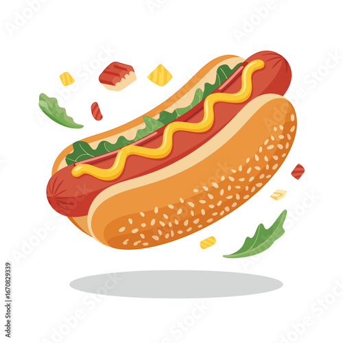 Delicious cartoon hot dog with mustard relish and toppings a culinary delight for food lovers and summer barbecues
