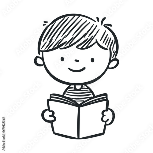 Joyful child engaged in reading a book for learning fun