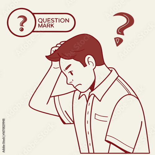 a man confused with question marks and hand on head