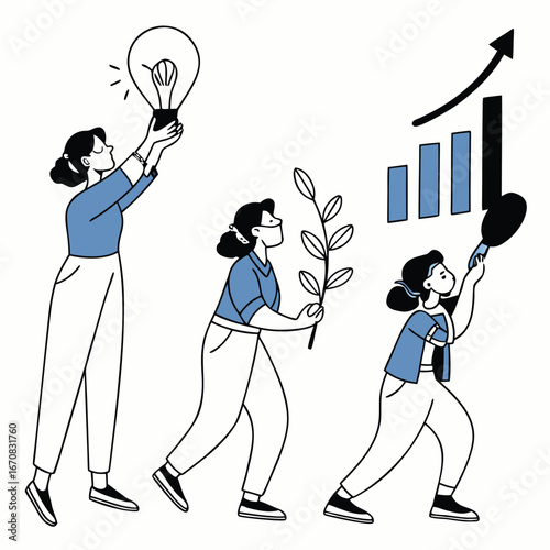 Women working together to achieve success with ideas and growth