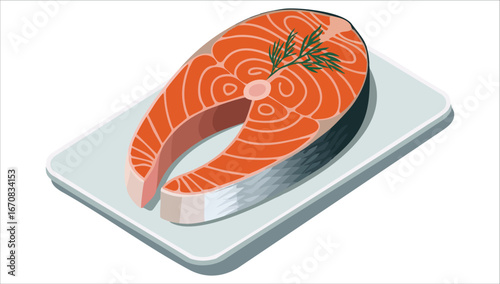 realistic raw salmon steak with detailed texture vector illustration on white background