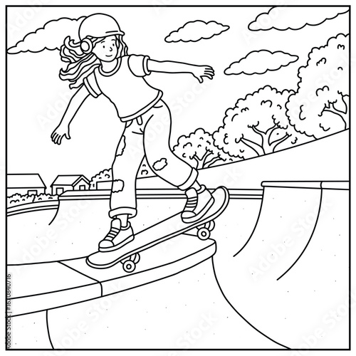 Skateboarding coloring page for girls