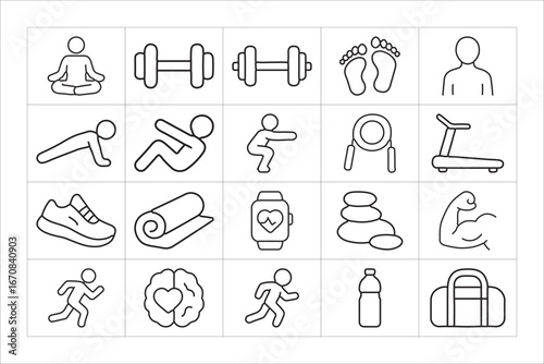 Collection of fitness and exercise icons
