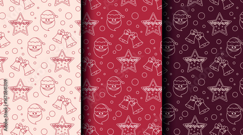 Bundle of Christmas seamless vector patterns with holiday icons. Three color palettes perfect for wrapping, invitations, and seasonal projects.