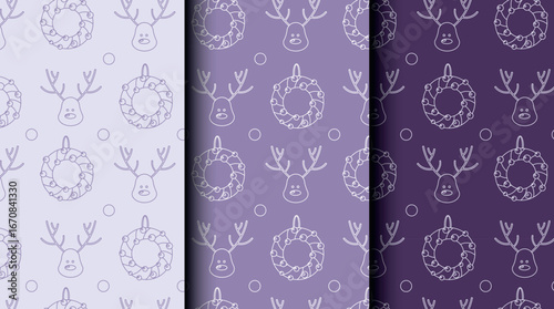 Bundle of Christmas seamless vector patterns with holiday icons. Three color palettes perfect for wrapping, invitations, and seasonal projects.