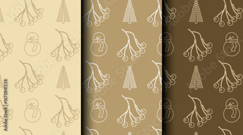 Bundle of Christmas seamless vector patterns with holiday icons. Three color palettes perfect for wrapping, invitations, and seasonal projects.