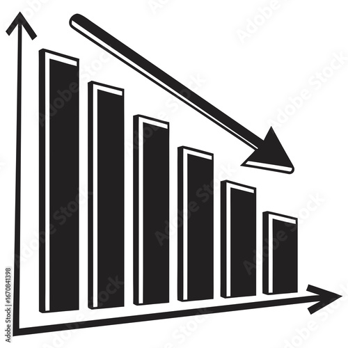 Negative Trend Graph: Black and White Vector Illustration of Decreasing Bar Chart Showing Financial Decline or Market Downturn.