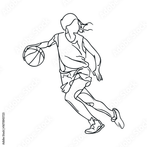 Dynamic basketball player in motion dribbling a ball during practice. Halloween vector illustration