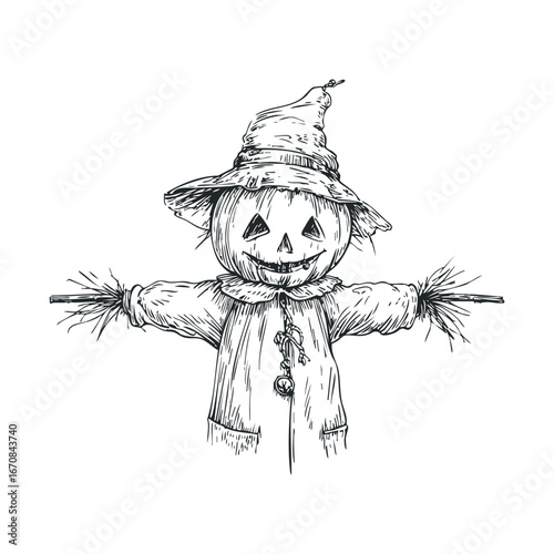 Scarecrow design for autumn celebration and harvest decoration. Halloween vector illustration