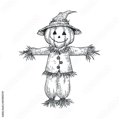 Vintage scarecrow design for autumn celebration and harvest festival. Halloween vector illustration
