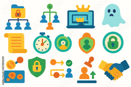 Security and data protection flat icon set. privacy, safety icons collection