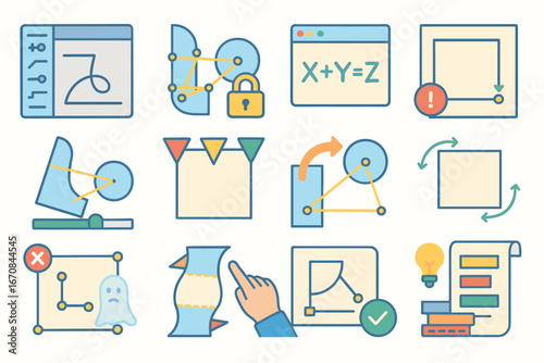 Education and math icon set. school, learning symbols flat collection