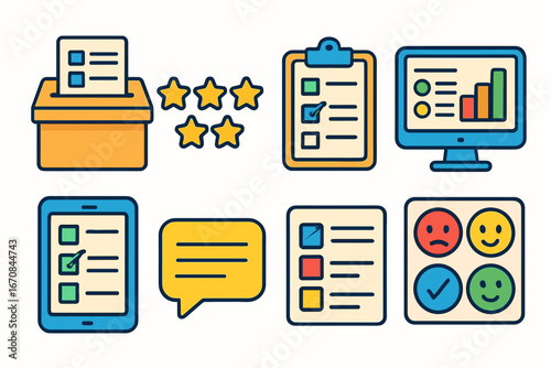 Voting and survey icon set. election, feedback, polling icons line collection