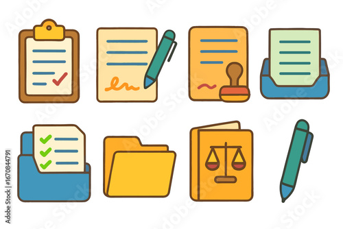 Office, document outline icon set. folder, writing tools, organization outline collection