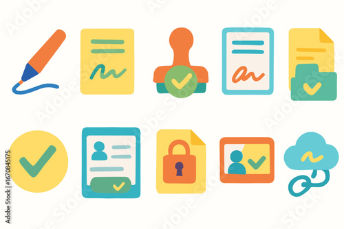 Document management, security 3d icon set. workflow and protection icons 3d collection