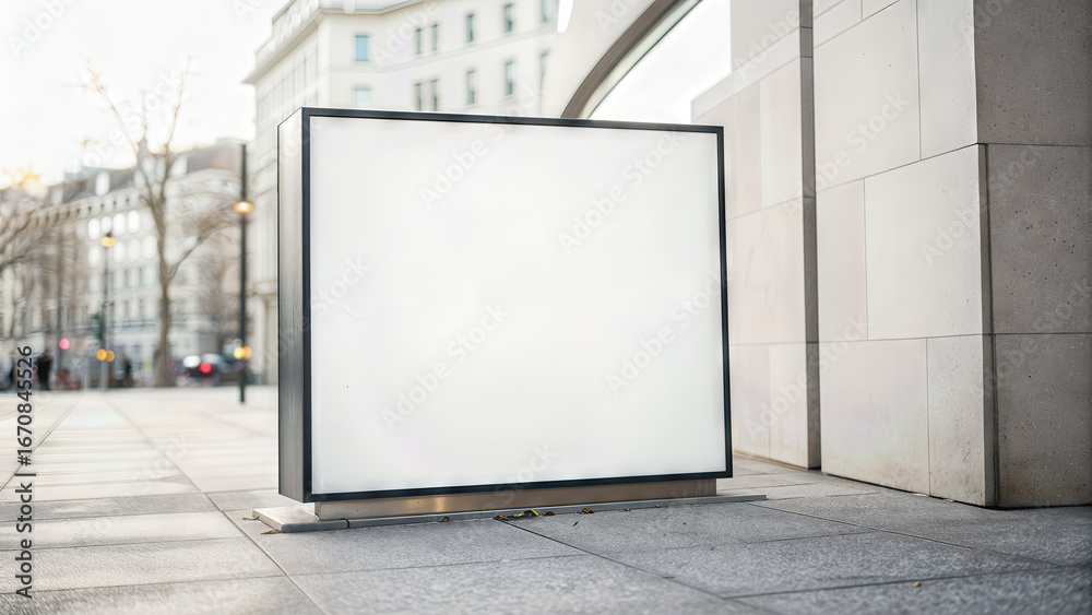 Fototapeta premium Minimalist outdoor advertising sign on urban street in daylight 