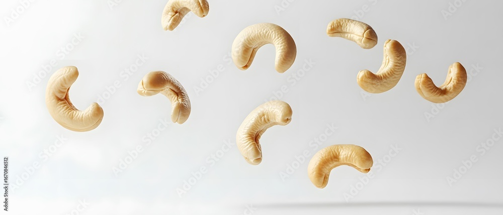 Naklejka premium Floating Cashew Nuts Food Photography Image