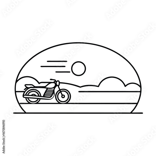 sunset with vintage motorcycle parked at the beach