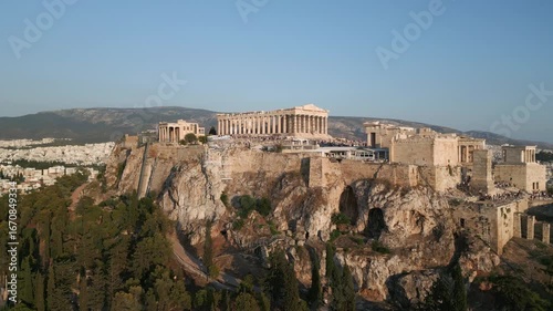 Panoramic Sunset Drone Over the Acropolis, Athens