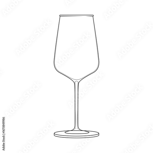 Wine glass illustration in linear style. Minimalist black outline design perfect for bar, restaurant, drinks, and celebration concepts.