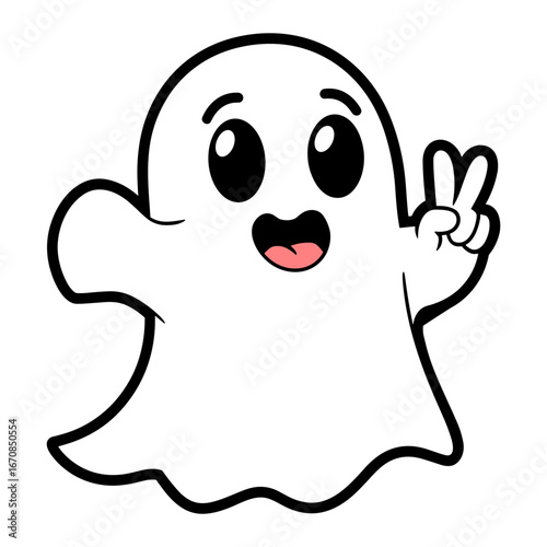 Cute Ghost Holding Up Peace Sign