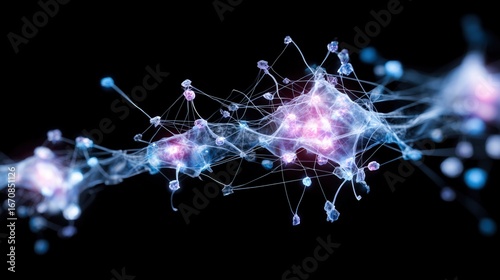 Glowing neuron network with magnesium crystals pulsing at synaptic junctions.