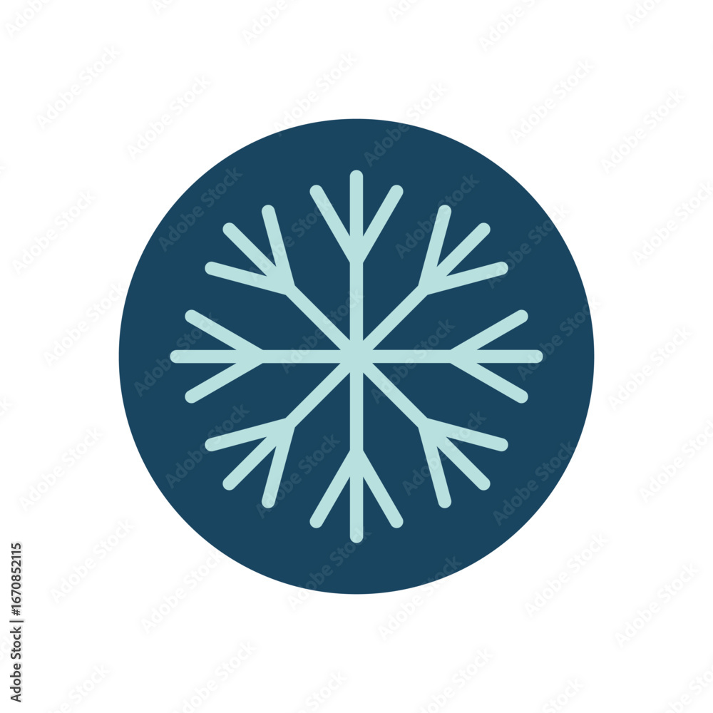 Round blue sticker with white snowflake outline design. Winter symbol and icy decoration for lid of package or seasonal xmas product. Cold frost and outline icon for festive packaging. Round blue sticker with white snowflake outline design. Winter symbol and icy decoration for lid of package or seasonal xmas product. Cold frost and outline icon for festive packaging.