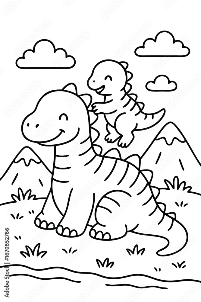 Fototapeta premium Funny Dinosaur coloring page for kids free