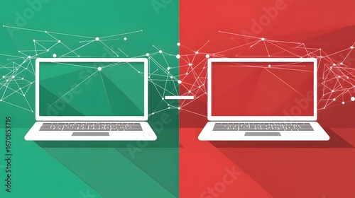 Data Transfer Concept Two Laptops Connected Network