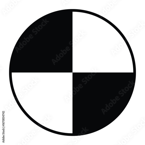 Center of gravity symbol vector icon. Black and white circle design for packaging, shipping, and handling safety labels.