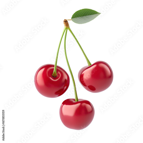 3D of a bunch of cherries, floating, semi-glossy