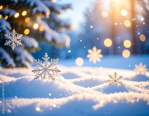 Winter wonderland scene with snowflakes