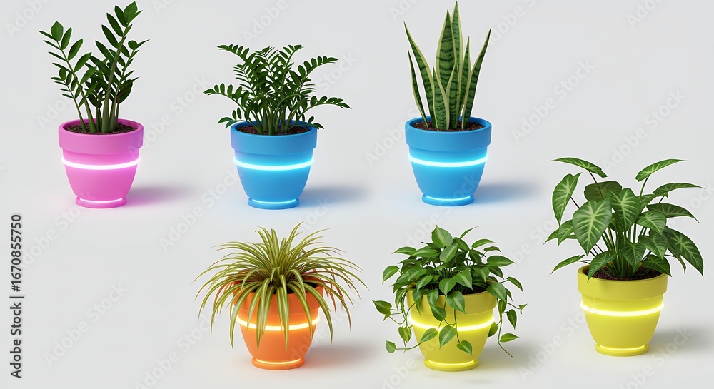 Fototapeta premium Colorful potted plants modern design home decor