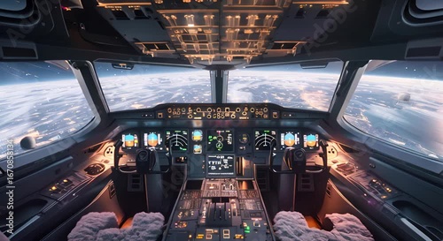 Cockpit View of Airplane with Earth Below