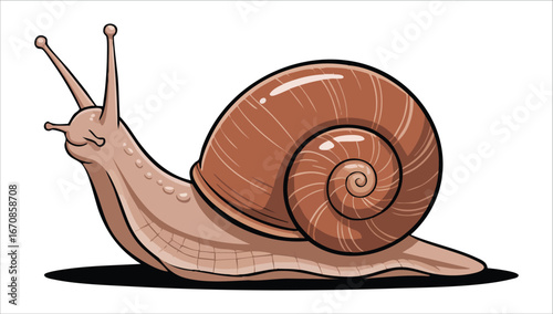 cartoon garden snail with spiral shell vector illustration on white background