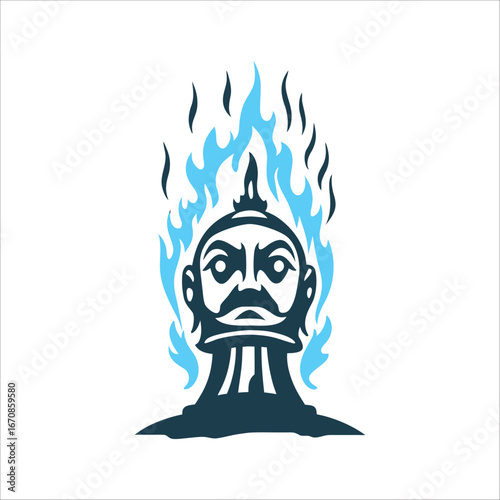 Stylized Burning Ninot Statue Illustration  Fallas Valencia Stylised ninot satirical statue burning in solid orange