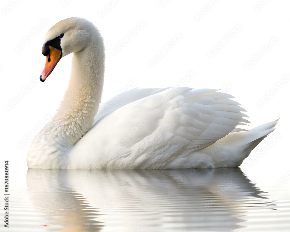 Fototapeta premium A majestic swan gracefully gliding across the water with a serene and elegant demeanor in bright light