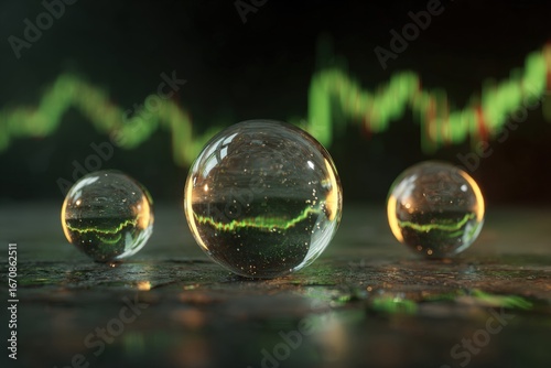 Abstract spheres on a dark surface with chart lines